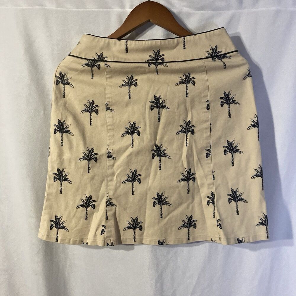 ETCETERA tan black palm trees cotton elastane straight skirt 8